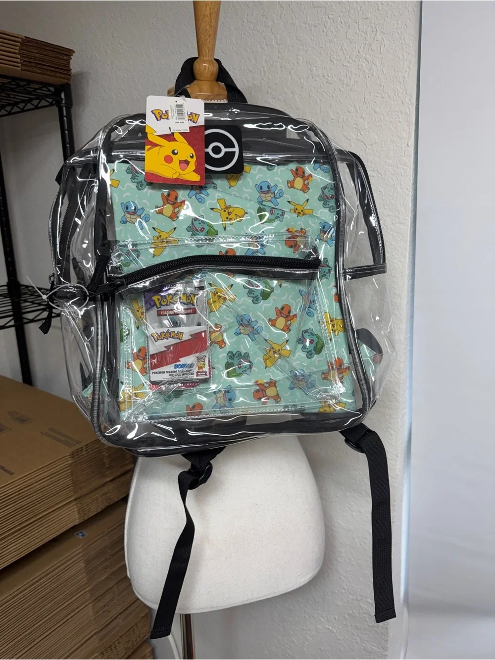 POKÉMON BIOWORLD CLEAR SCHOOL BACKPACK TRADING CARD GAME BONUS SOFT PENCIL CASE